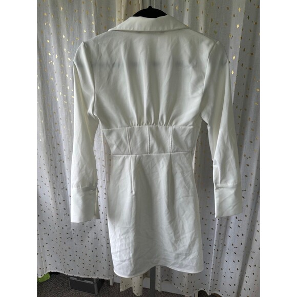 Zara Oyster White Lapel Collar Side Ruched Corset Waist Faux Wrap Mini Dress XS - Picture 10 of 12